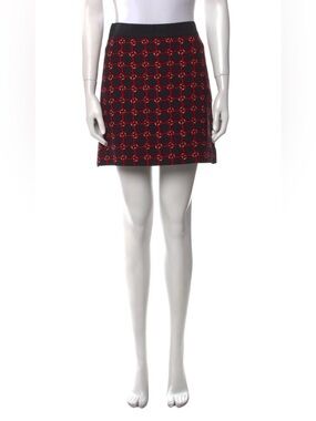 Moschino Red and Black Patterned Wool Mini Skirt